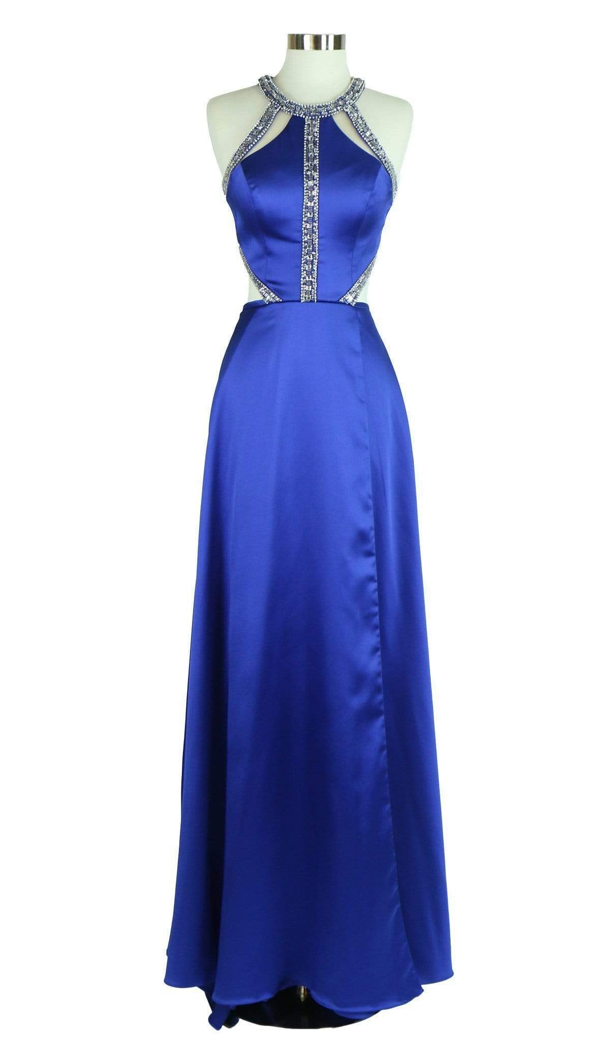 Embellished Halter Cutout A-line Evening Dress Evening Dresses XXS / Royal