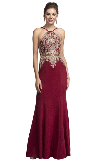 Embellished Halter Neck Sheath Prom Dress Prom Dresses XXS / Burgundy