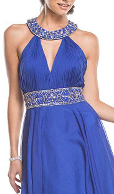 Embellished Halter Ruched A-Line Evening Dress Prom Dresses