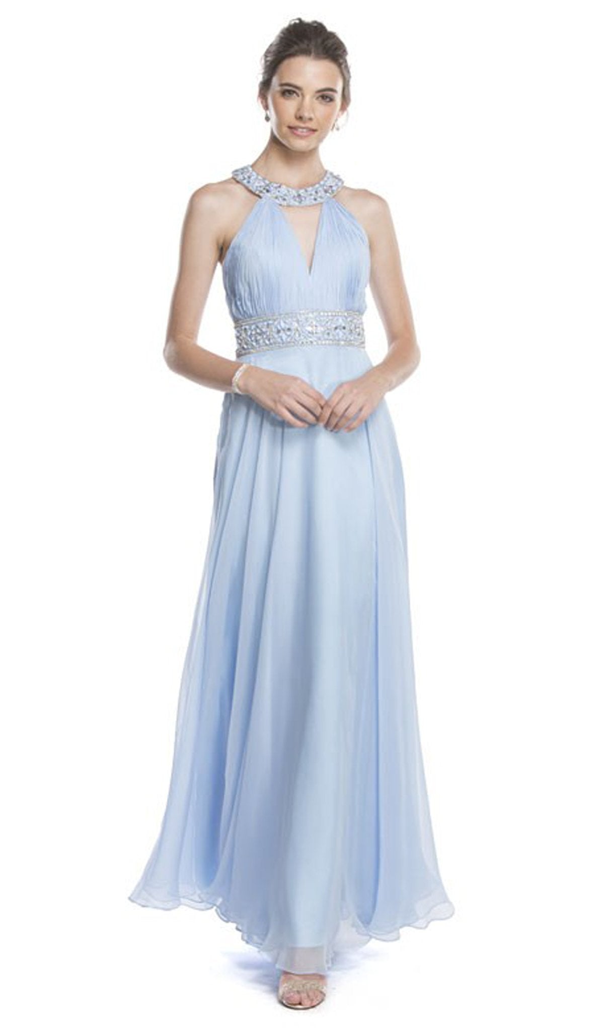Embellished Halter Ruched A-Line Evening Dress Prom Dresses XXS / Perry Blue