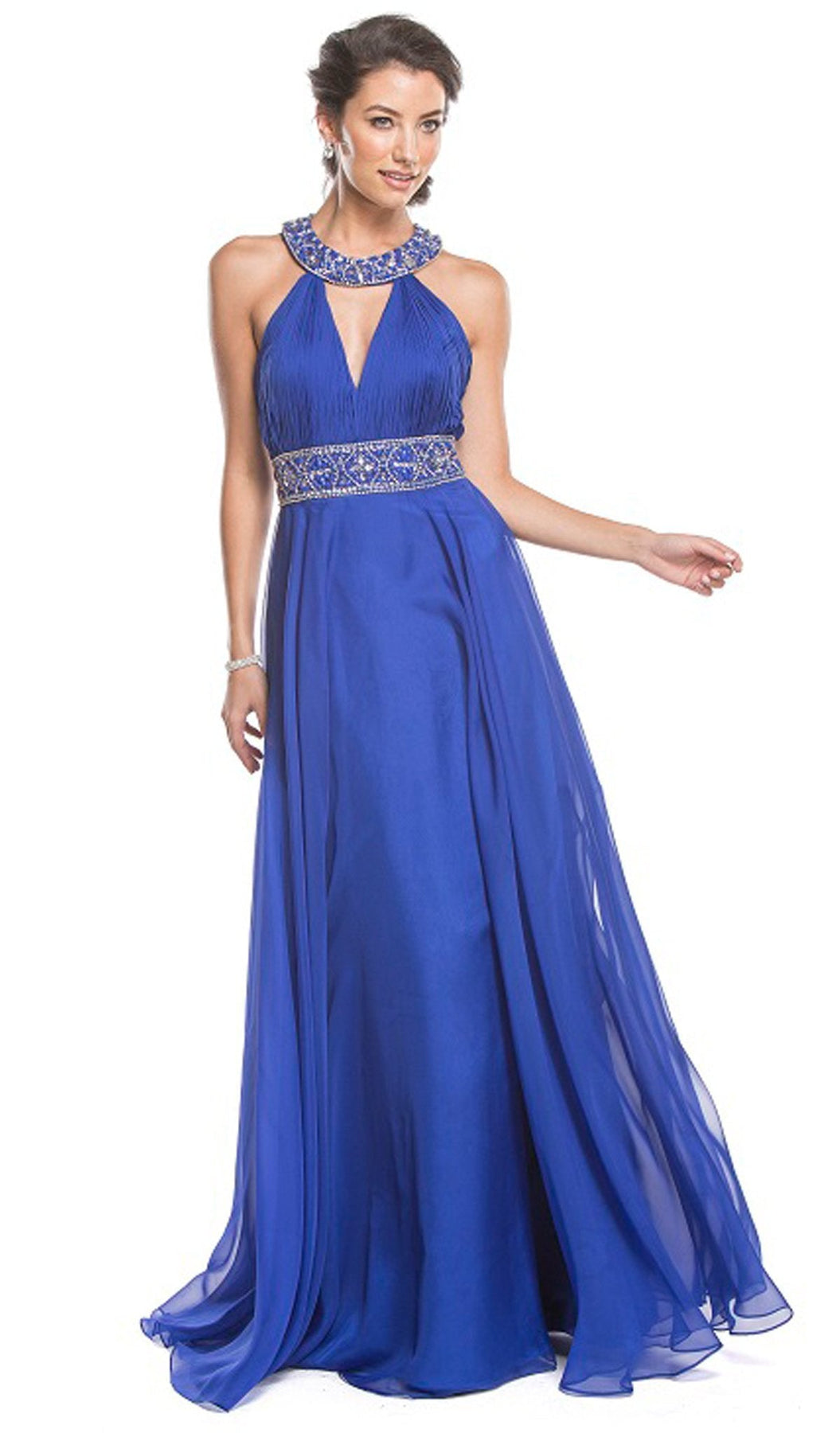 Embellished Halter Ruched A-Line Evening Dress Dress XXS / Royal