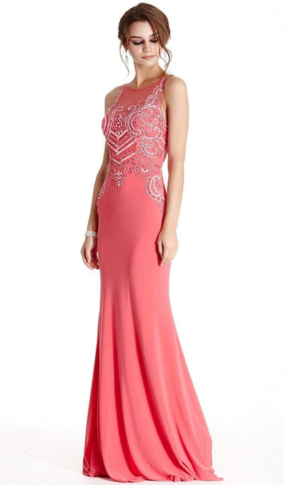 Embellished Halter Sheath Evening Dress Dress XXS / Coral