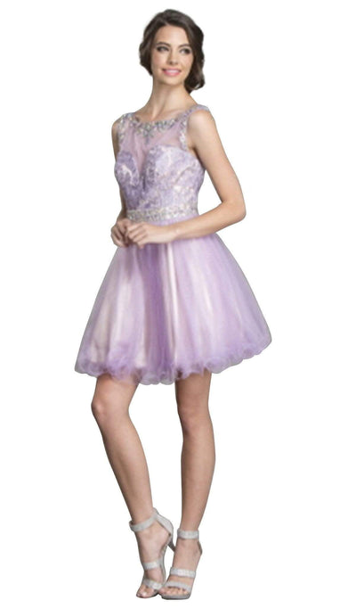 Embellished Illusion Bateau Homecoming Dress Dress XXS / Lilac