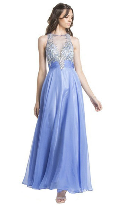 Embellished Illusion Bodice A-Line Prom Dress Dress XXS / Perry Blue