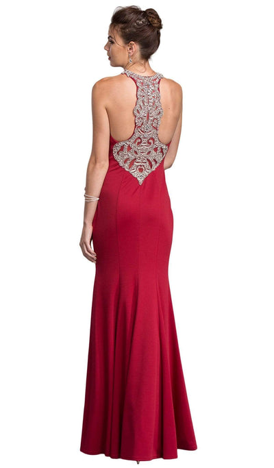 Embellished Illusion Halter Prom Fitted Dress Prom Dresses