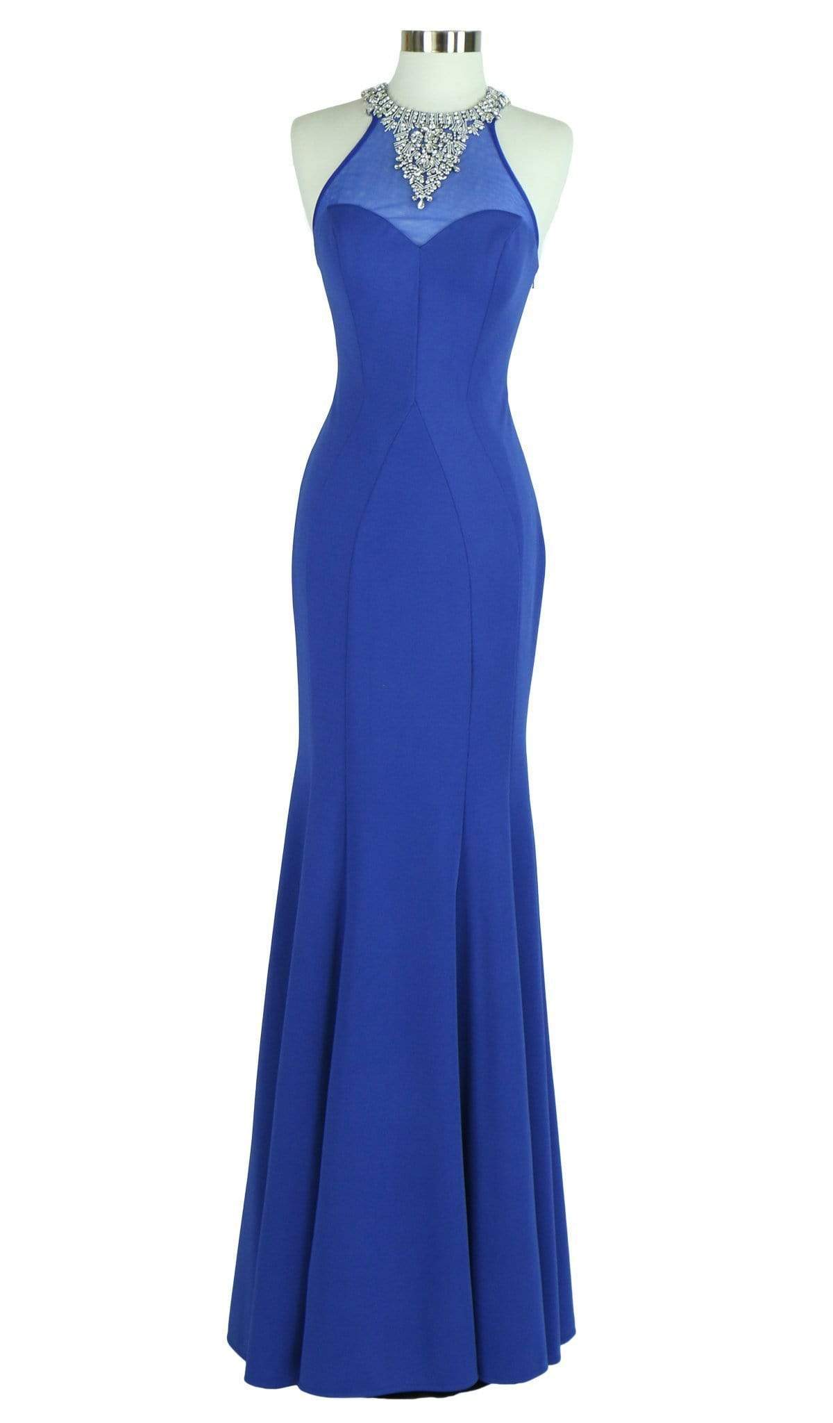Embellished Illusion Halter Prom Fitted Dress Prom Dresses XXS / Royal
