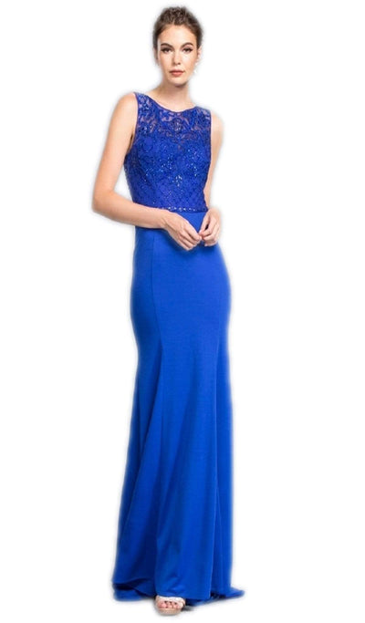 Embellished Illusion Jewel Prom Sheath Dress Dress XXS / Royal