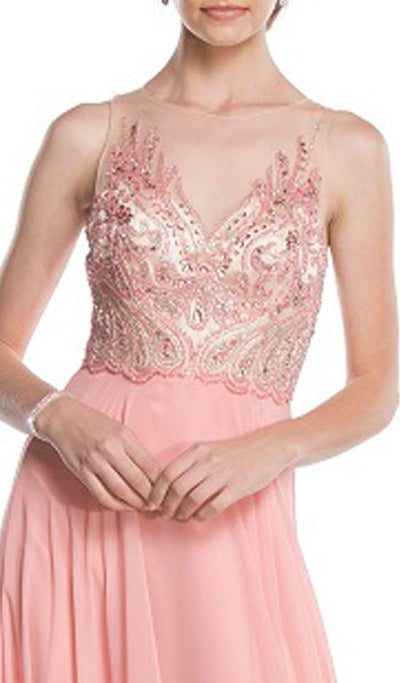 Embellished Illusion Neck A-line Prom Dress Dress