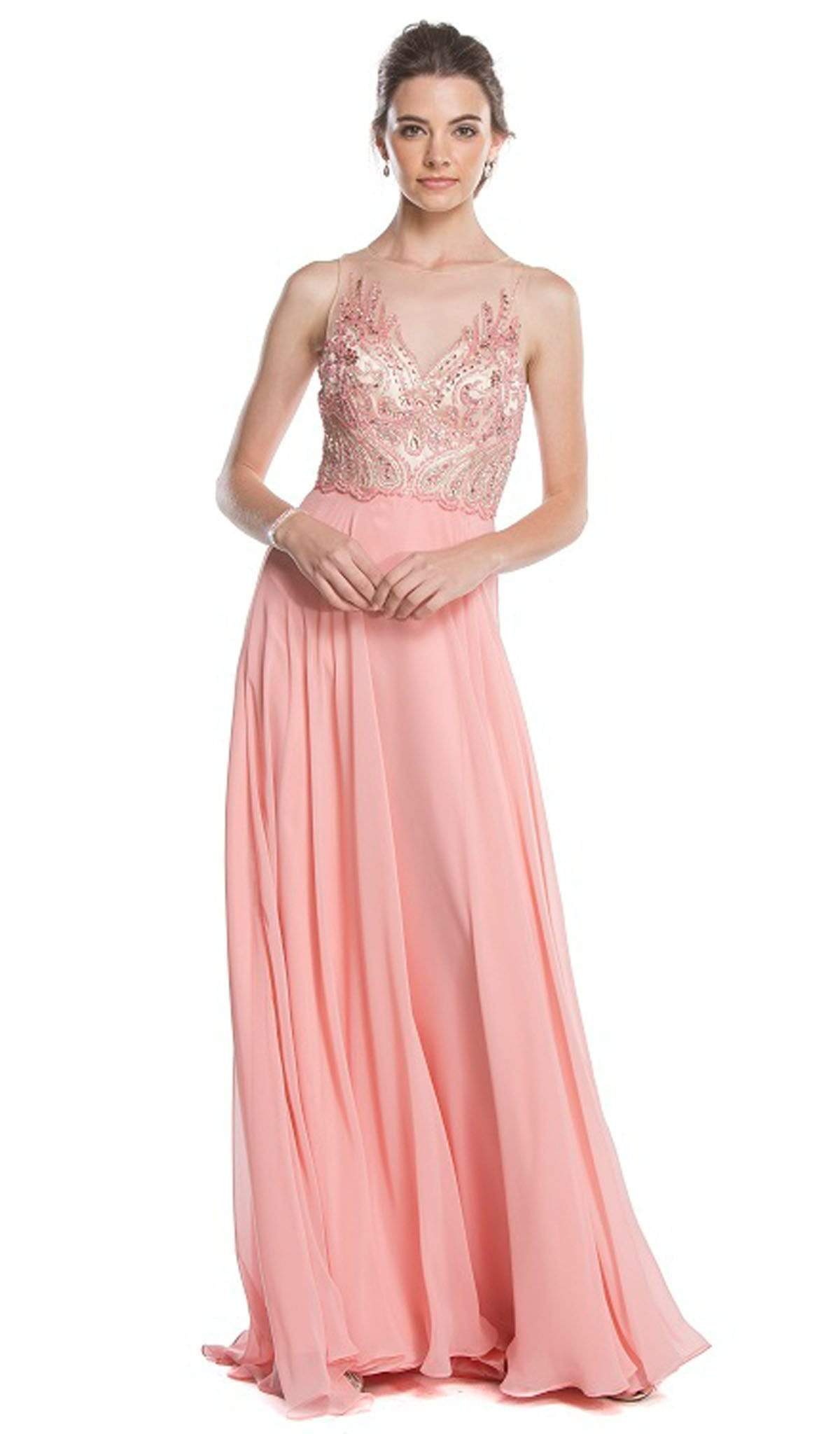 Embellished Illusion Neck A-line Prom Dress Dress XXS / Blush