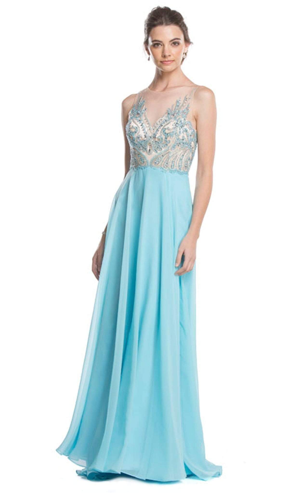 Embellished Illusion Neck A-line Prom Dress Dress XXS / Sky Blue
