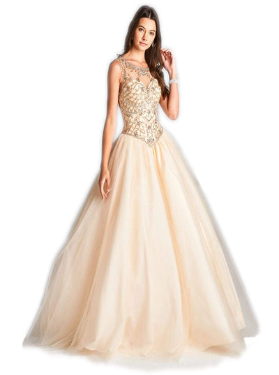 Embellished Illusion Scoop Quinceanera Ballgown Quinceanera Dresses XXS / Champagne