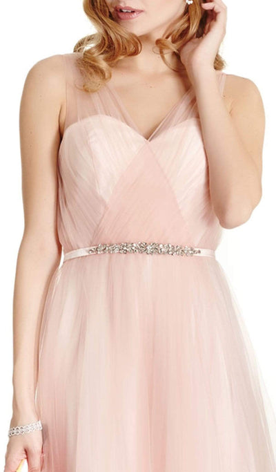 Embellished Illusion V-neck Mesh Evening Dress Dress XXS / Blush