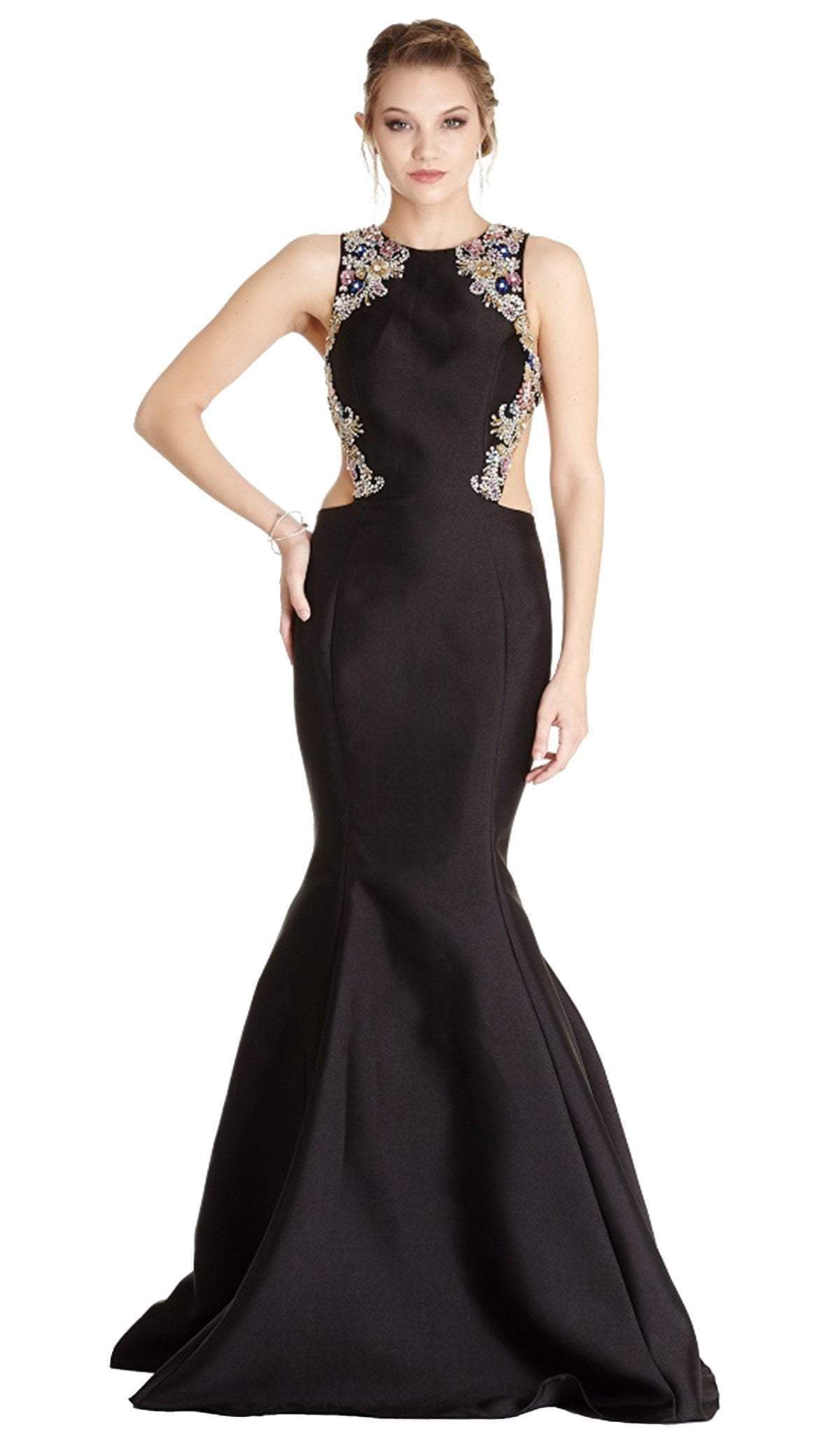 Embellished Jewel Neck Mermaid Evening Dress Evening Dresses XXS / Black