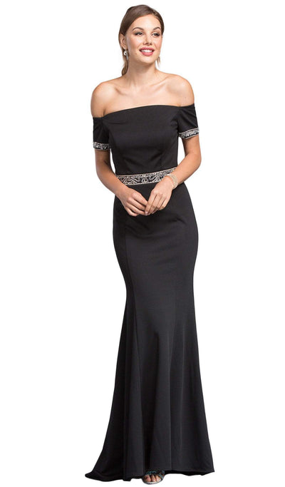 Embellished Off-Shoulder Fitted Prom Dress Prom Dresses XXS / Black