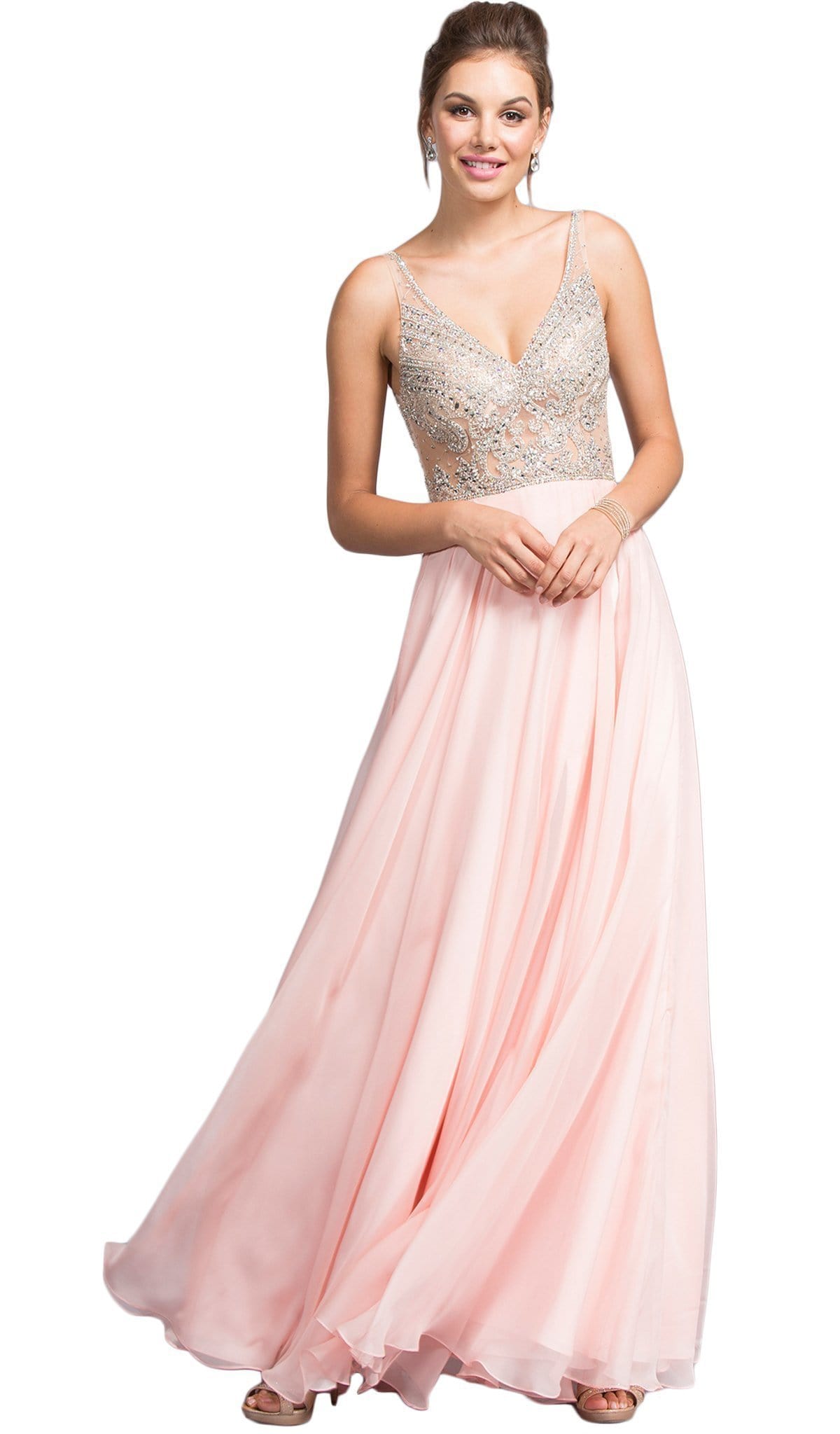 Embellished Plunging V-neck A-line Prom Dress Prom Dresses XXS / Blush