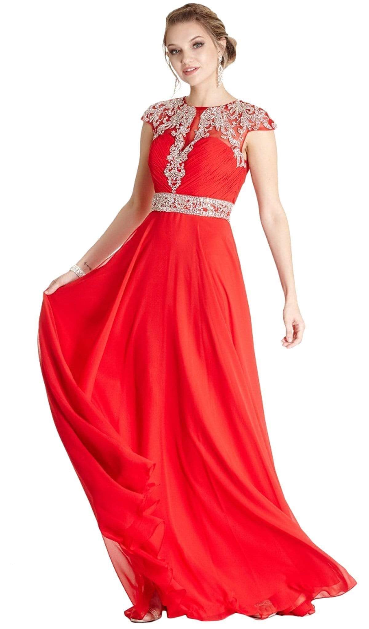 Embellished Ruched Illusion Jewel Prom Dress Dress XXS / Red