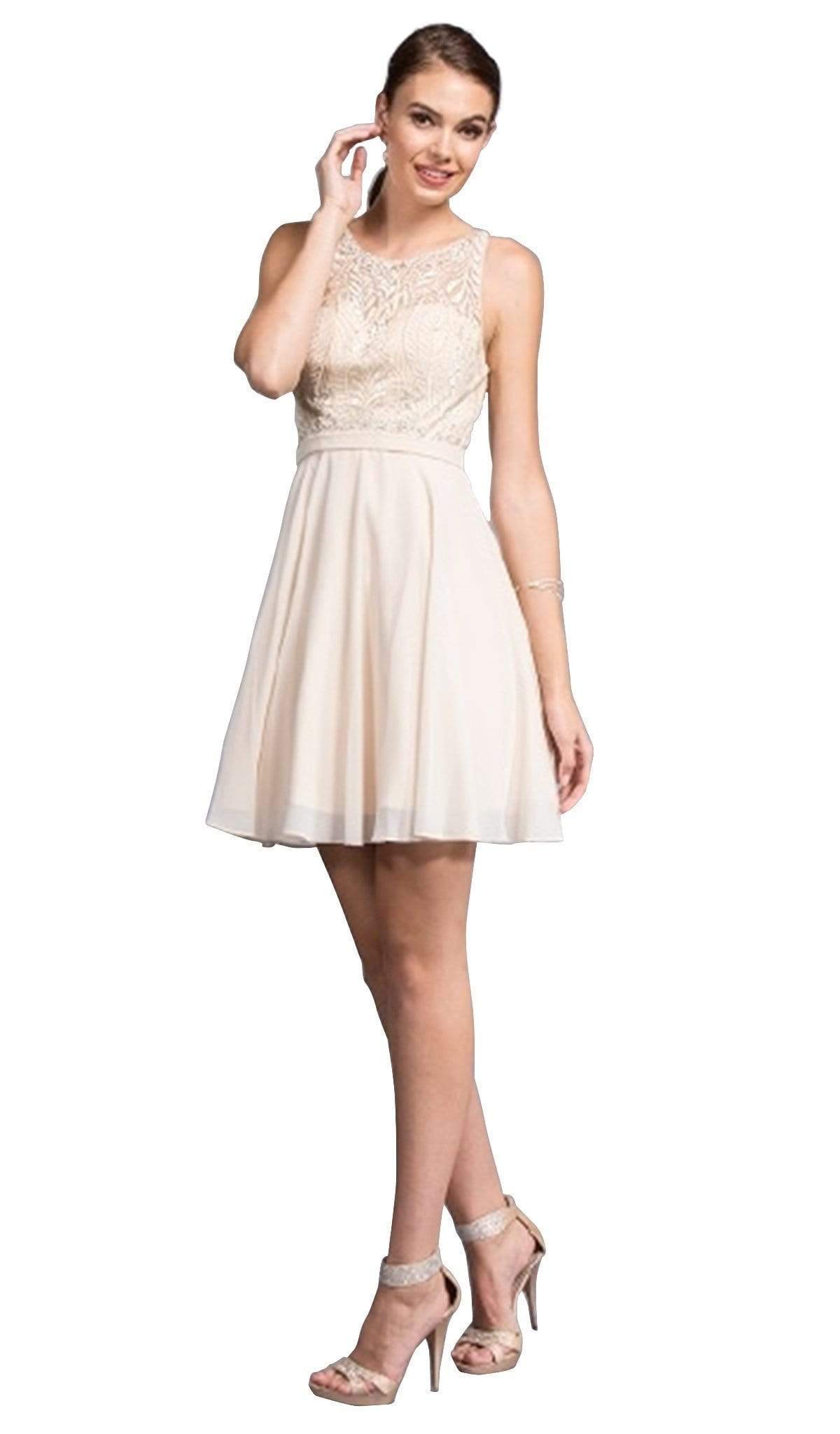 Embellished Sheer Bateau A-line Homecoming Dress Dress XXS / Champagne