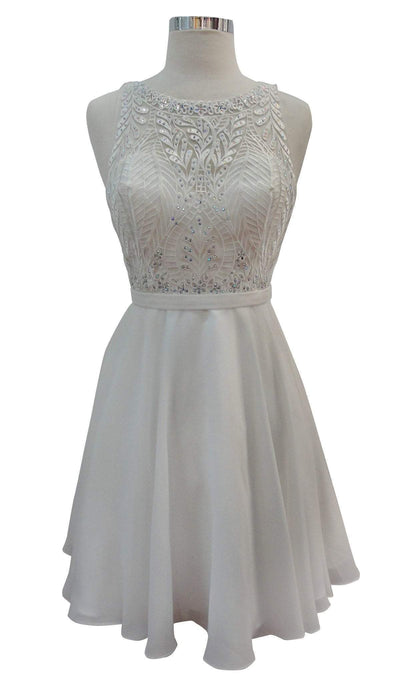 Embellished Sheer Bateau A-line Homecoming Dress Dress XXS / Off White
