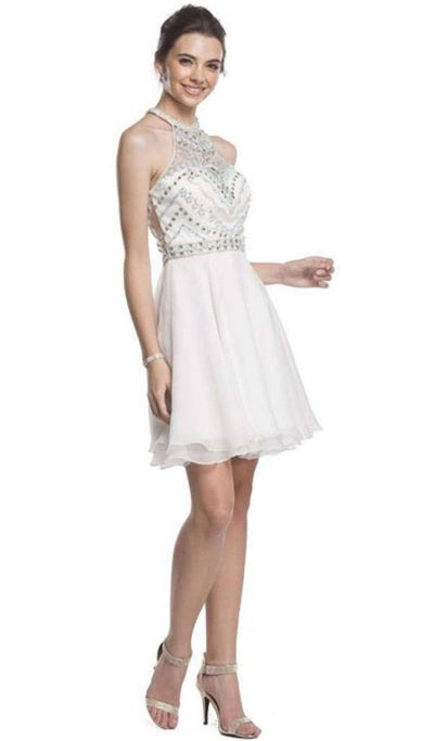 Embellished Sheer Halter A-line Homecoming Dress Dress XXS / Off White