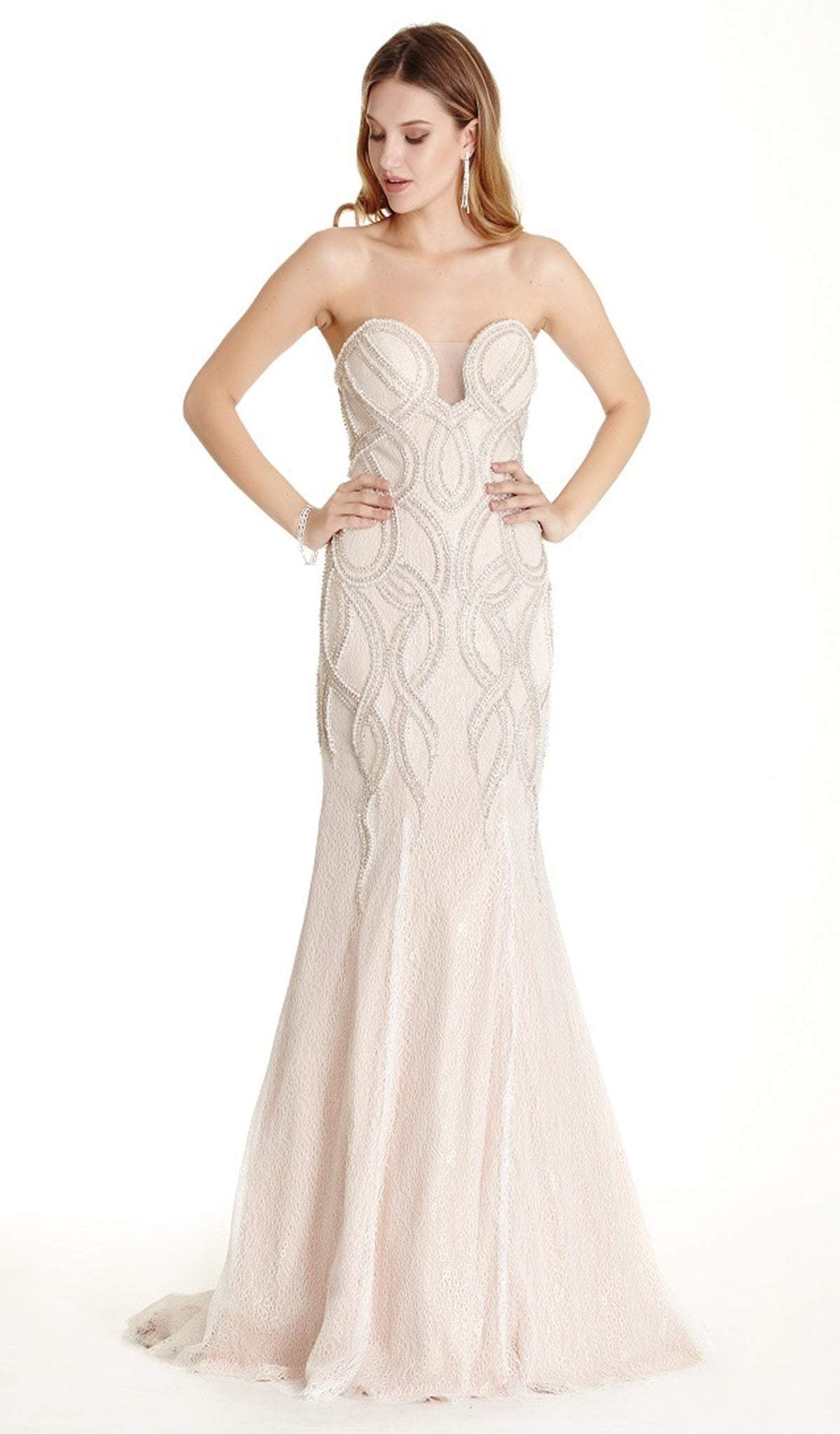 Embellished Strapless Trumpet Prom Dress Dress XXS / White-Nude