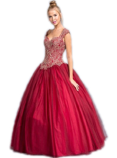 Embellished Sweetheart Evening Ballgown Dress XXS / Burgundy