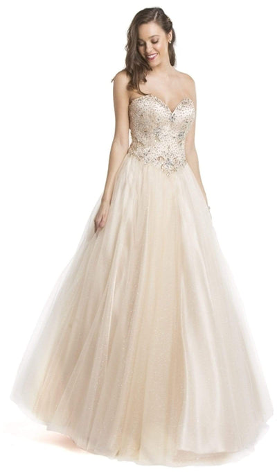 Embellished Sweetheart Neckline Evening Gown Dress XXS / Champagne