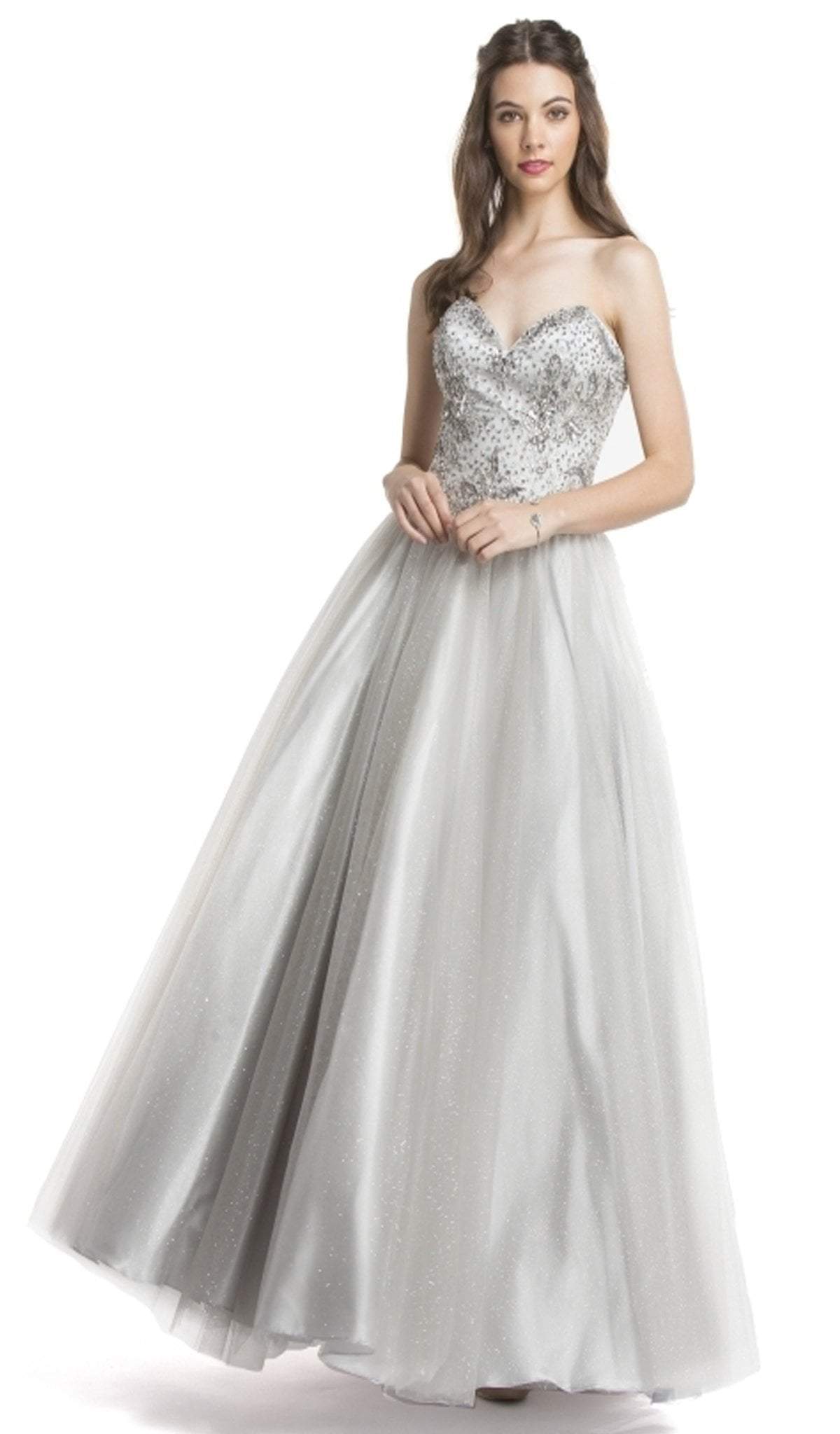 Embellished Sweetheart Neckline Evening Gown Dress XXS / Silver