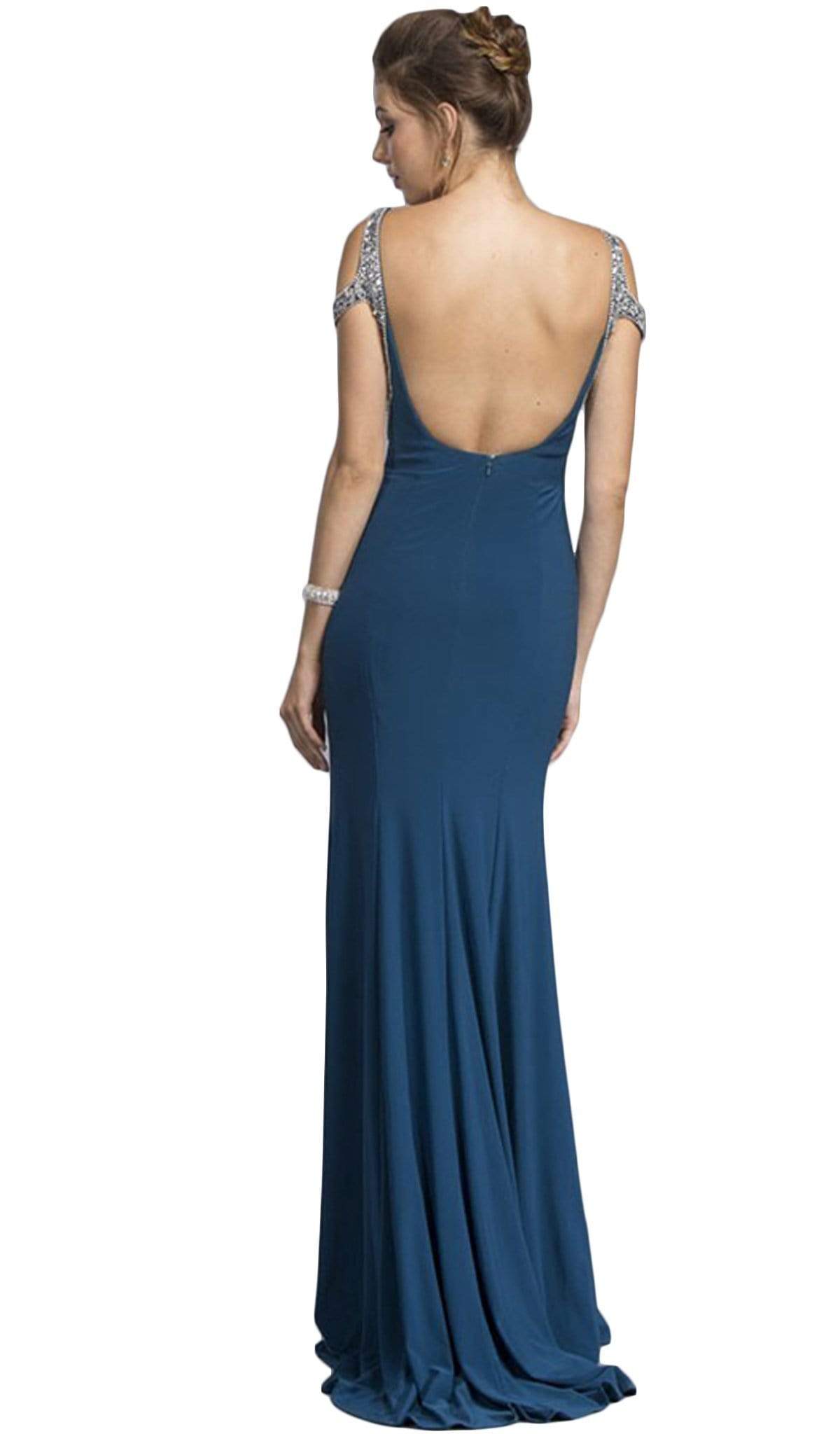Embellished V-neck Prom Fitted Gown Dress