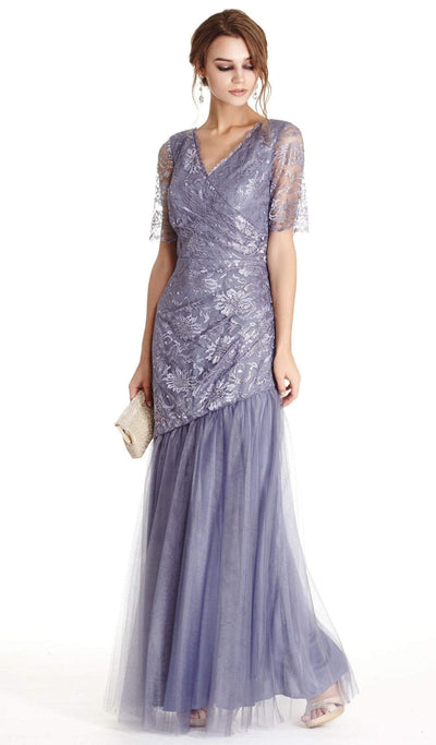 Embellished V-neck Trumpet Evening Dress Mother of the Bride Dresses XXS / Gray