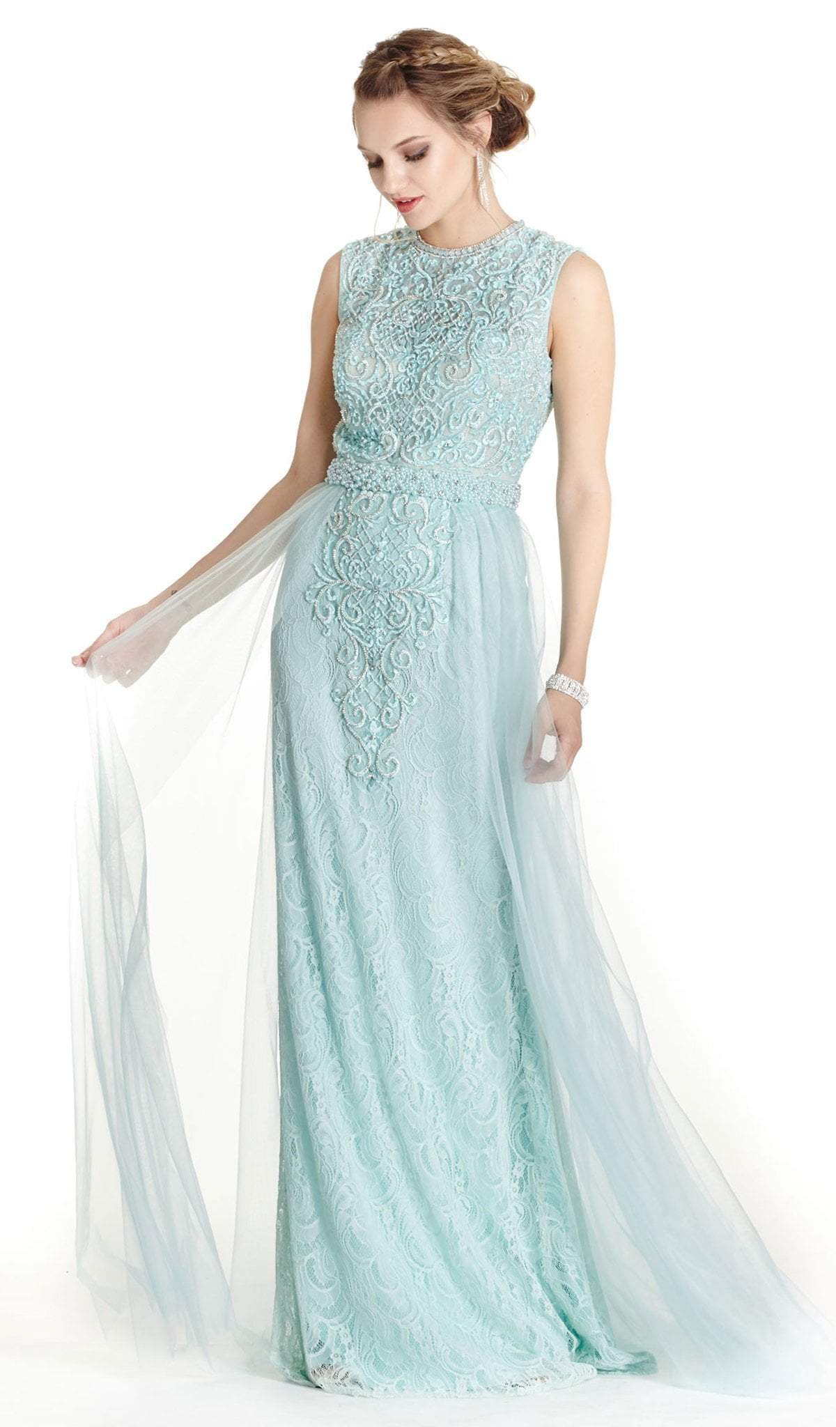 Embroidered Jewel Neck A-line Prom Dress Prom Dresses XXS / Light-Aqua