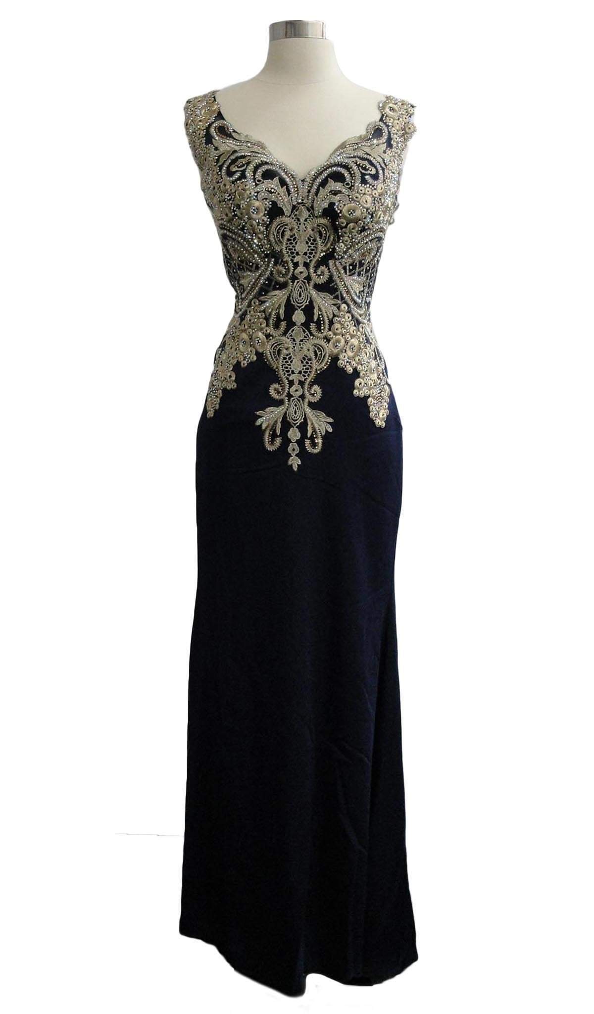 Embroidered V-neck Sheath Evening Dress Evening Dresses XXS / Black