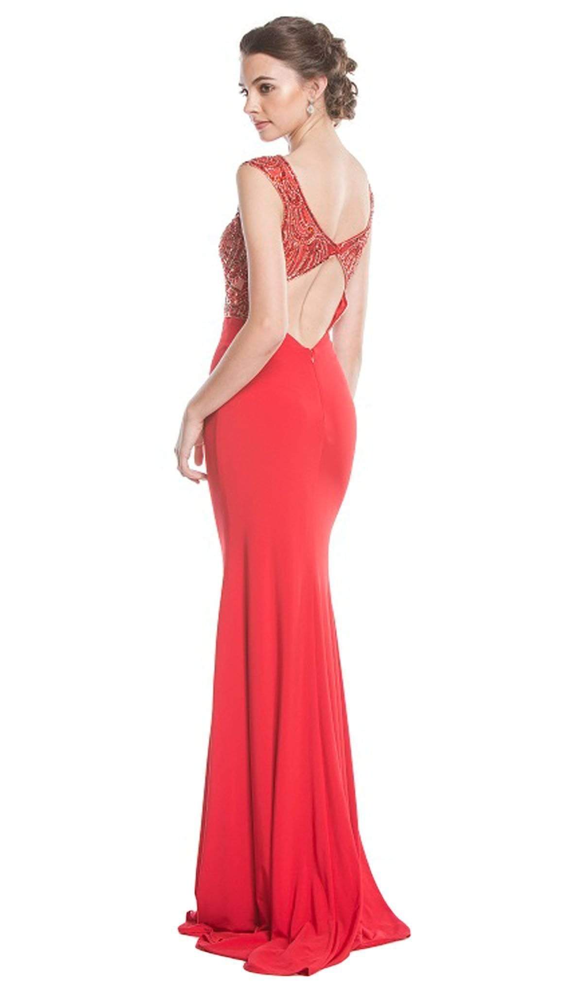 Embroidered Wide V-neck Sheath Evening Dress Dress