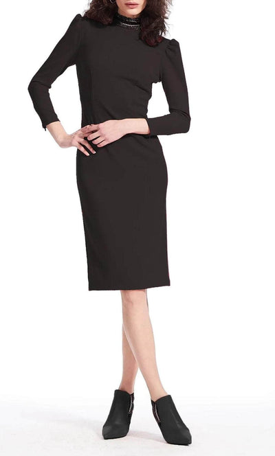 Emily Shalant 17D 0019 - Beaded High Neck Quarter Sleeve Cocktail Dress Semi Formal 2 / Black