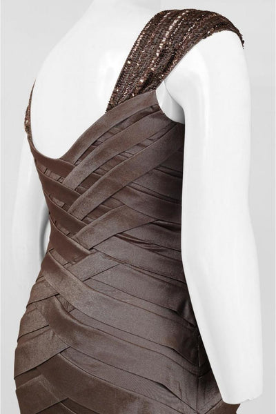 Emma Street - Embellished V-Neck Dress ES509 in Brown