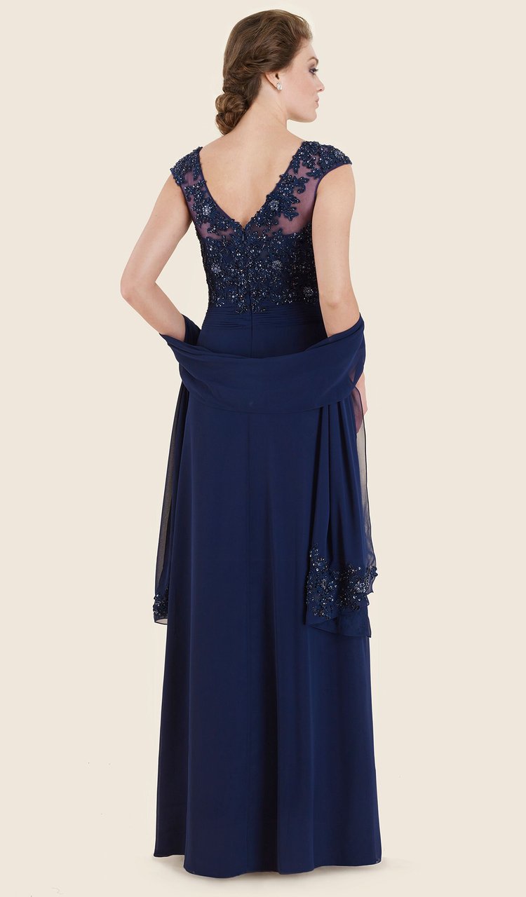 Rina Di Montella - RD2619 Beaded Appliqued A-Line Evening Gown in Blue