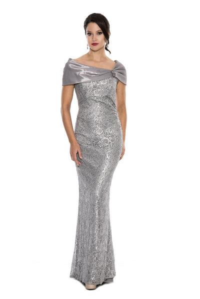 Emma Street - Floral Laced Asymmetric Neck Sheath Dress ES711 in Silver