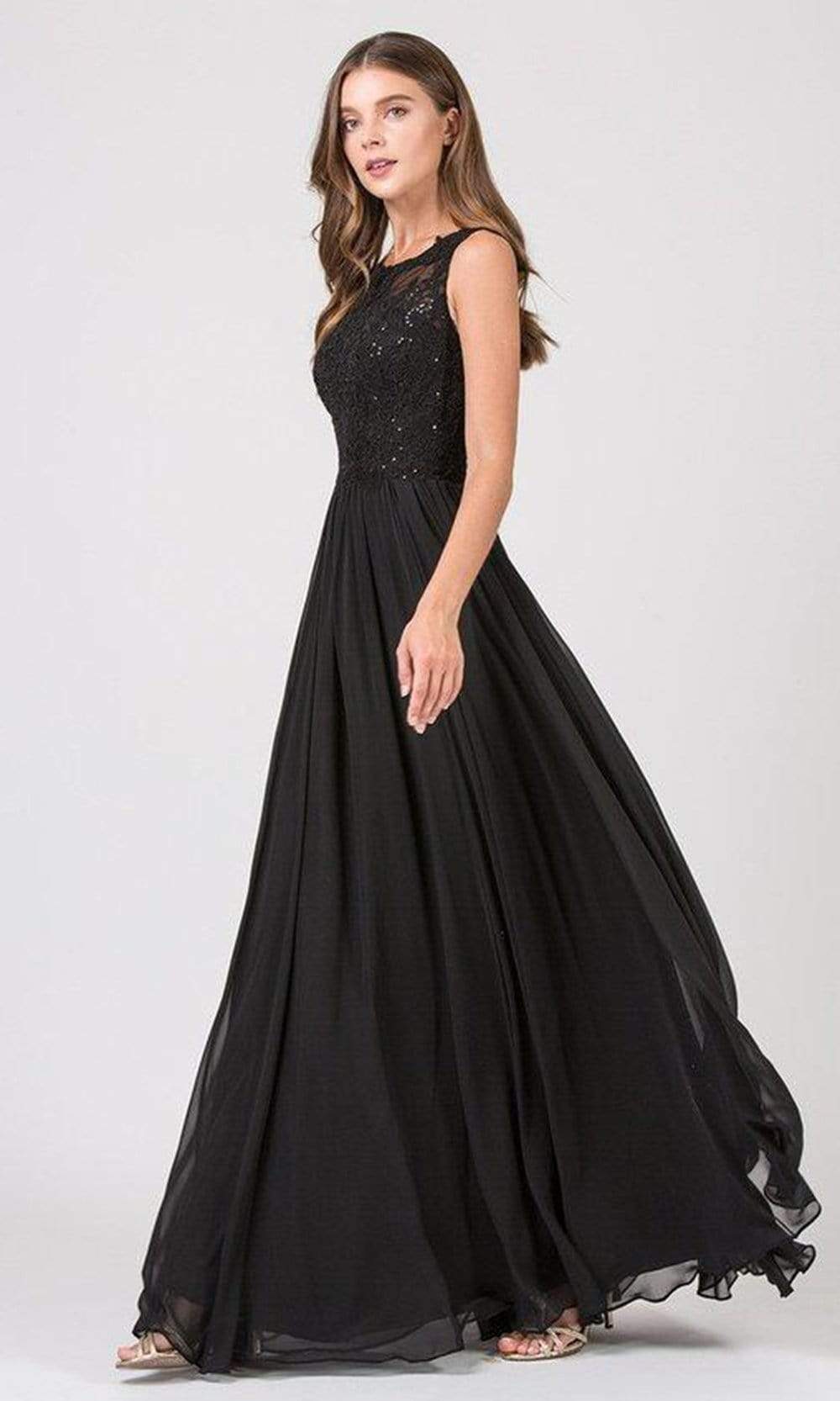 Eureka Fashion - 3711 Lace Scoop Chiffon A-line Dress In Black