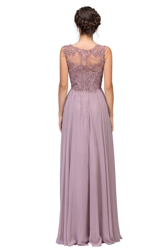 Eureka Fashion - 3711 Lace Scoop Chiffon A-line Dress