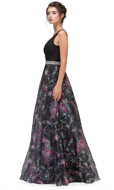 Eureka Fashion 7020 - Floral Printed V-Neck Dress Prom Dresses