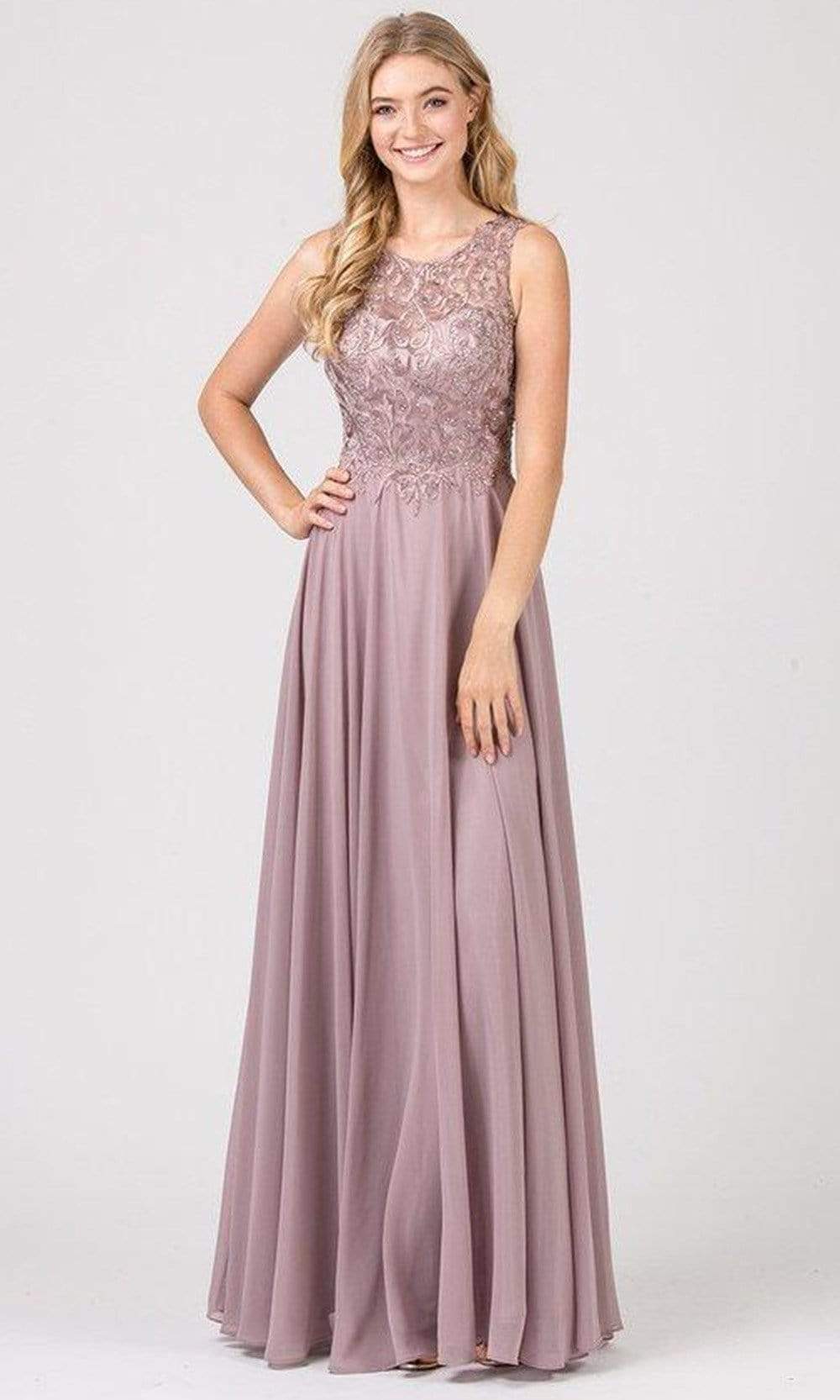 Eureka Fashion - 7025SC Sleeveless Chiffon A-line Bridesmaid Dress In Purple and Gray