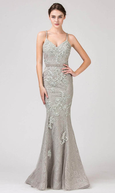 Eureka Fashion 8335 - Embroidered Cut-Out Detailed Gown Prom Dresses XS / Silver