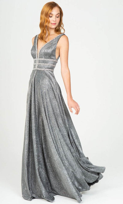 Eureka Fashion 8606 - Beaded Trim A-Line Prom Gown Prom Dresses XS / Charcoal
