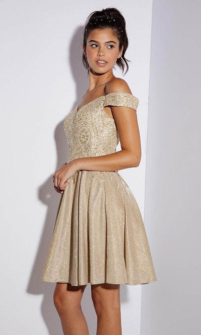 Eureka Fashion 9366 - Shimmer Off Shoulder Cocktail Dress Prom Dresses XS / Champagne