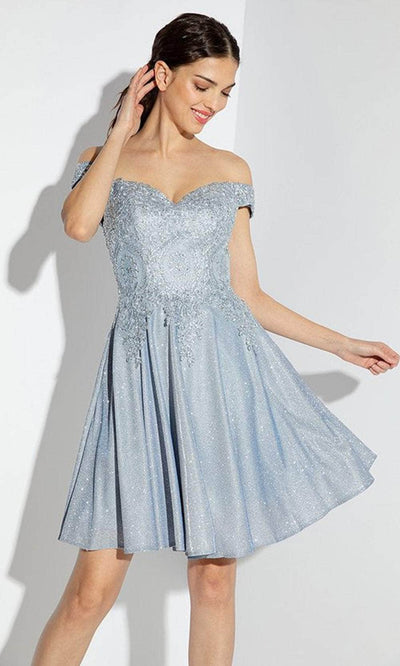 Eureka Fashion 9366 - Shimmer Off Shoulder Cocktail Dress Prom Dresses XS / Ice Blue