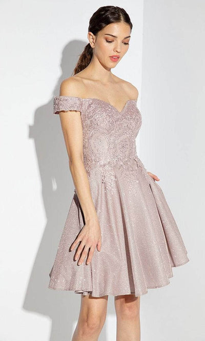 Eureka Fashion 9366 - Shimmer Off Shoulder Cocktail Dress Prom Dresses XS / Rose Gold