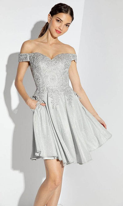 Eureka Fashion 9366 - Shimmer Off Shoulder Cocktail Dress Prom Dresses XS / Silver