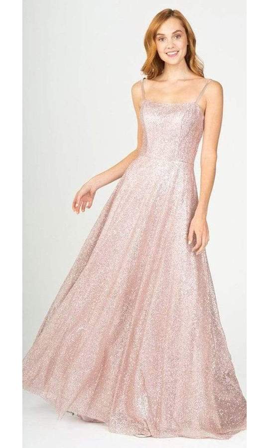 Eureka Fashion - 9700SC Square Neck A-line Glittered Gown In Pink