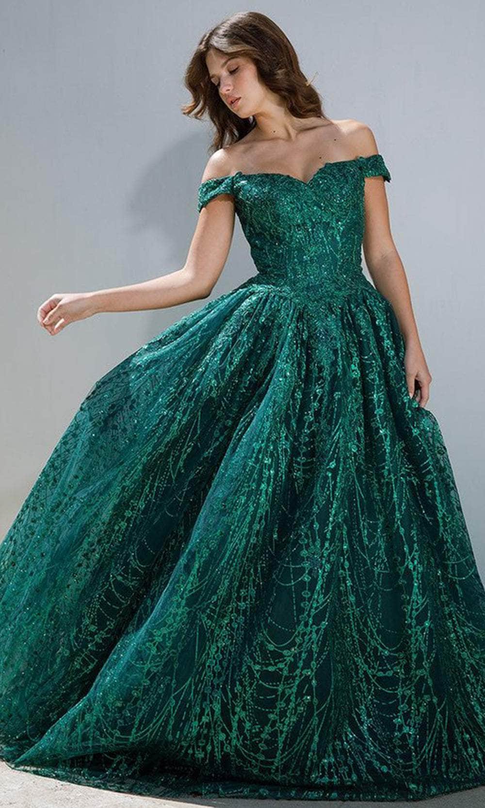 Eureka Fashion 9778 - Glitter Off-Shoulder BallgownBall Gowns XS / Emerald Green