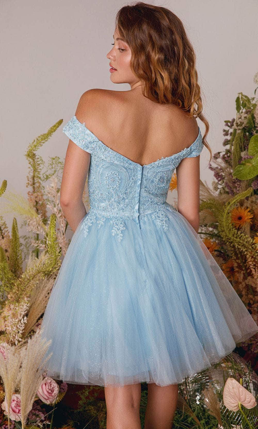 Eureka Fashion 9833 - Off Shoulder Glitter Mesh Cocktail Dress Prom Dresses