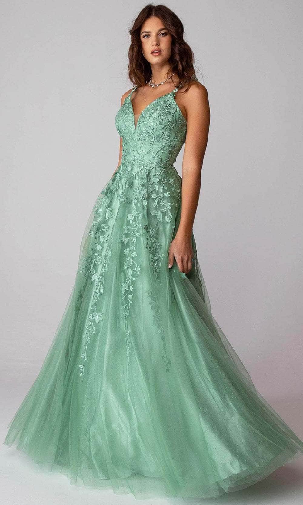 V-Neck Long A-line Prom Dress with Embroidered Lace Off White / XLarge V-Neck Long A-line Prom Dress with Embroidered Lace Off White / XLarge